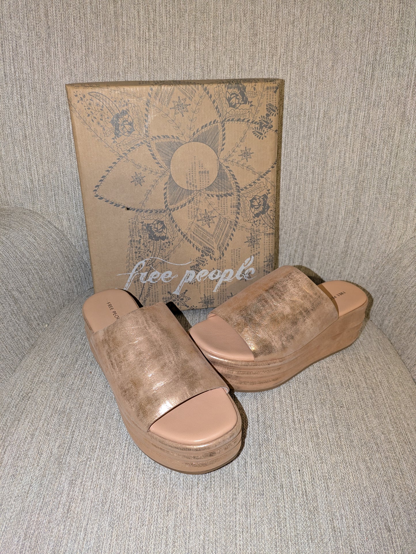 Size 6 - Free People Harbor Platform Sandal Metallic