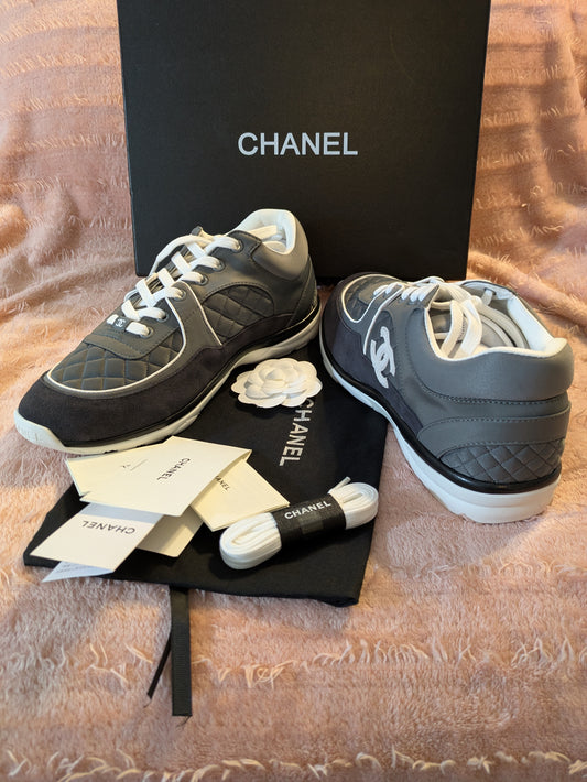 Size 10.5 - Chanel 2023 Interlocking CC Logo Calfskin Quilted Cross Trainers